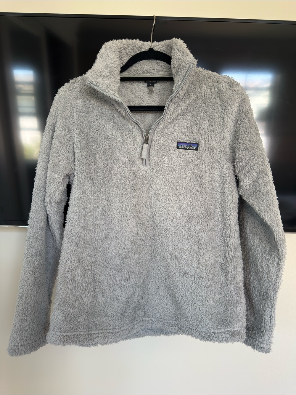 Patagonia Women's Light Gray Shaggy Fleece Quarter-Zip Pullover